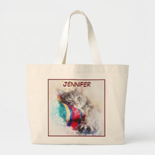 Schattige close-up Cat Afbeelding bevestigen Grote Tote Bag