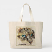 Schattige close-up Cat Afbeelding bevestigen Grote Tote Bag (Achterkant)
