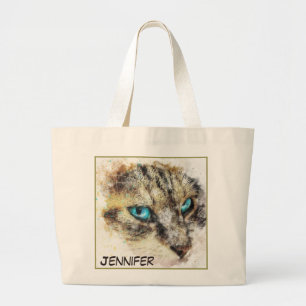 Schattige close-up Cat Afbeelding bevestigen Grote Tote Bag