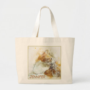 Schattige close-up Cat Afbeelding bevestigen Grote Tote Bag
