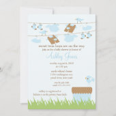 Schattige Clothesline Twins Baby Boy Shower Kaart (Voorkant)