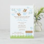 Schattige Clothesline Twins Baby Boy Shower Kaart (Staand voorkant)