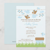 Schattige Clothesline Twins Baby Boy Shower Kaart (Voorkant / Achterkant)