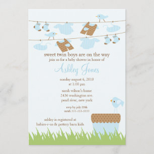 Schattige Clothesline Twins Baby Boy Shower Kaart