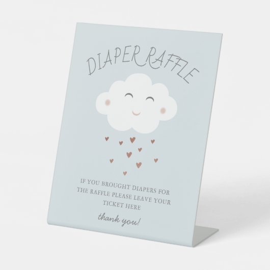 Schattige Cloud Baby shower Sprinkle Luier Raffle Reclamebord Met Voetstuk (Voorkant)
