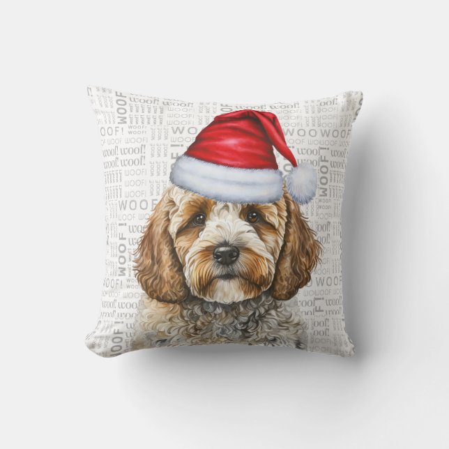 Schattige Cockapoo Dog in een kerstmuts Kussen (Voorkant)
