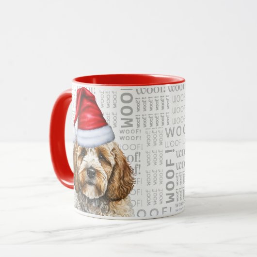 Schattige Cockapoo en Woof Art Christmas Mok (Voorkant links)