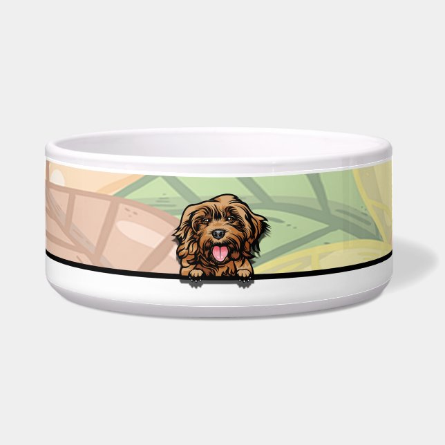 Schattige Cockapoo gluurt, voedsel of drank Voerbakje (Voorkant)