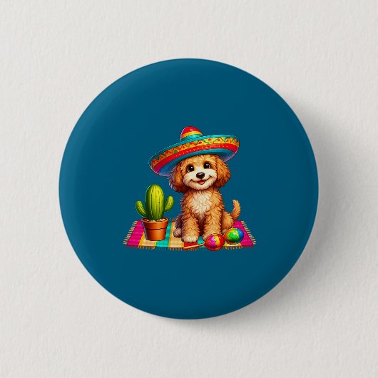 Schattige cockapoo hond cinco de mayo hoed cactus ronde button 5,7 cm (Voorkant)