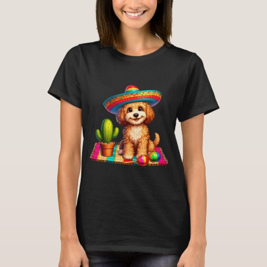Schattige cockapoo hond cinco de mayo hoed cactus t-shirt (Voorkant)