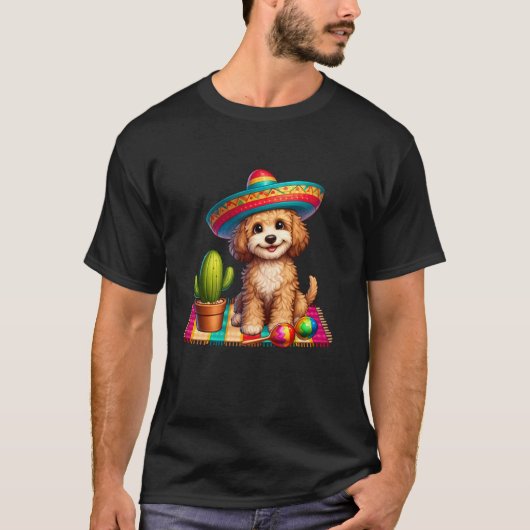 Schattige Cockapoo Hond Cinco De Mayo Hoed Cactus T-shirt (Voorkant)