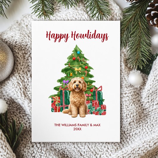 Schattige Cockapoo-hondenfamilie met Kerstmis Feestdagenkaart