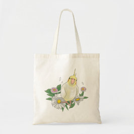 Schattige Cockatiel Bloemen Tote Bag
