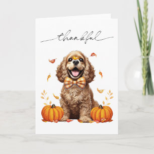 Schattige Cocker Spaniel Herfstbladeren Pompoenen Kaart