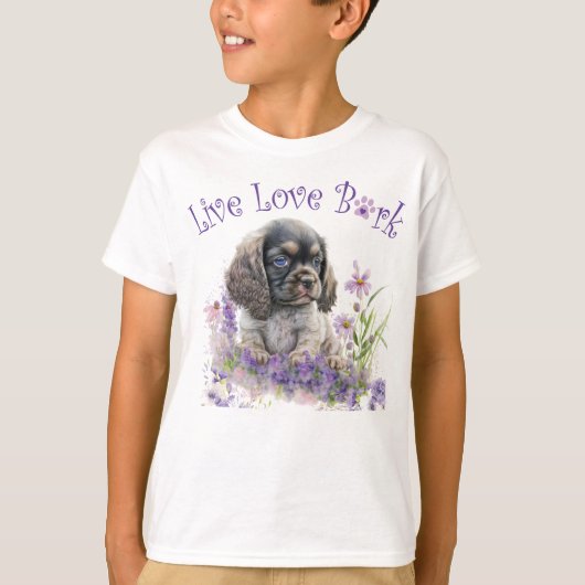 Schattige Cocker Spaniel Hond Bloemen T-shirt (Voorkant)