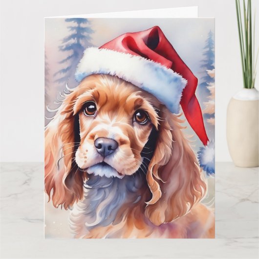 Schattige Cocker Spaniel in een Santa Hat-Waterver Kaart (Voorkant)