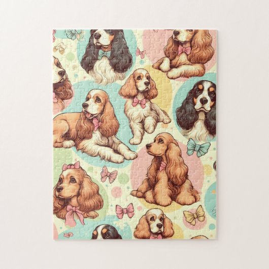 Schattige Cocker Spaniel Naadloos Patroon Legpuzzel (Verticaal)