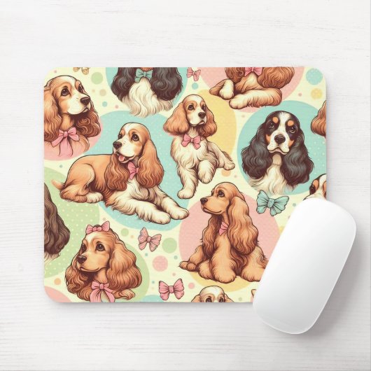 Schattige  Cocker Spaniel Naadloos Patroon Muismat (Met muis)