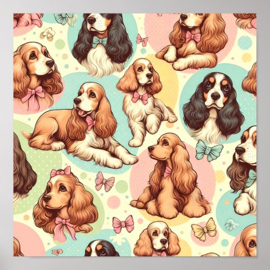 Schattige Cocker Spaniel Naadloos Patroon Poster (Voorkant)