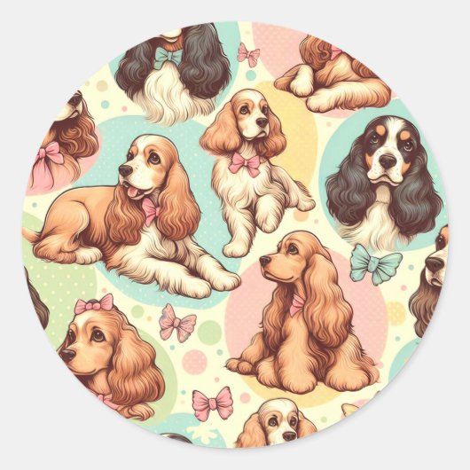Schattige  Cocker Spaniel Naadloos Patroon Ronde Sticker (Voorkant)