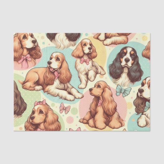 Schattige  Cocker Spaniel Naadloos Patroon Tissuepapier (Voorkant)