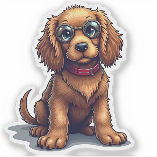 Schattige Cocker Spaniel Pup, Steampunk, Sticker (Voorkant)