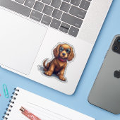 Schattige Cocker Spaniel Pup, Steampunk, Sticker (Laptop met iPhone)