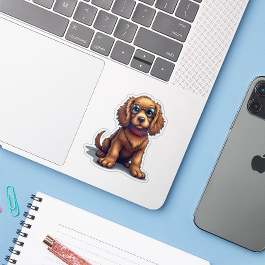 Schattige Cocker Spaniel Pup, Steampunk, Sticker (Laptop met iPhone)
