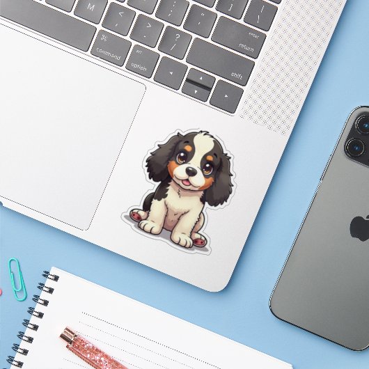 Schattige Cocker Spaniel Puppy – Chibi Stijl Sticker (Laptop met iPhone)