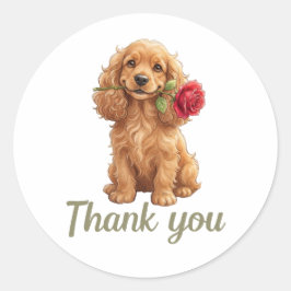 Schattige Cocker Spaniel Puppy met Rode Roos Water Ronde Sticker