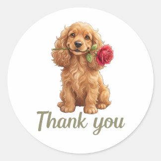 Schattige Cocker Spaniel Puppy met Rode Roos Water Ronde Sticker