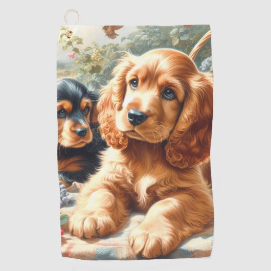 Schattige Cocker Spaniel schilderij Golfhanddoek (Voorkant)