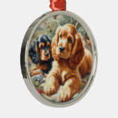 Schattige Cocker Spaniel schilderij Metalen Ornament (Rechts)