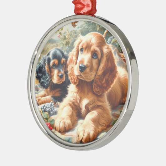 Schattige Cocker Spaniel schilderij Metalen Ornament (Links)