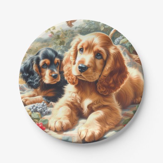 Schattige Cocker Spaniel schilderij Papieren Bordje (Voorkant)