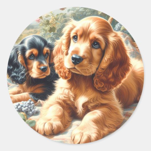 Schattige Cocker Spaniel schilderij Ronde Sticker (Voorkant)