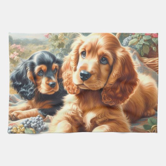 Schattige Cocker Spaniel schilderij Theedoek (Horizontaal)