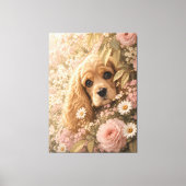 Schattige Cocker Spaniel tussen bloemen Canvas Afdruk (Voorkant)