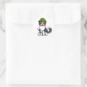 Schattige Collie Dog Dragen legerhelm Ronde Sticker (Tas)