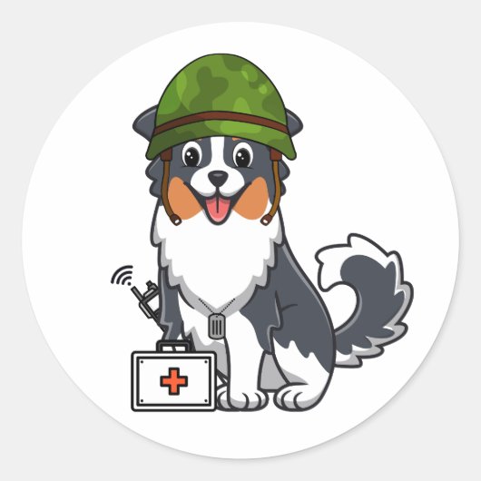 Schattige Collie Dog Dragen legerhelm Ronde Sticker (Voorkant)