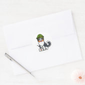 Schattige Collie Dog Dragen legerhelm Ronde Sticker (Envelop)