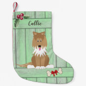 Schattige Collie Dog Groen Houten Omheining Monogr Kleine Kerstsok (Voorkant)