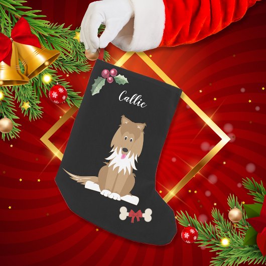Schattige Collie Dog Monogram Zwart Kleine Kerstsok