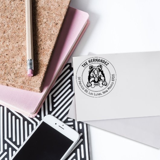 Schattige Collie Dog Retouradres Rubberstempel