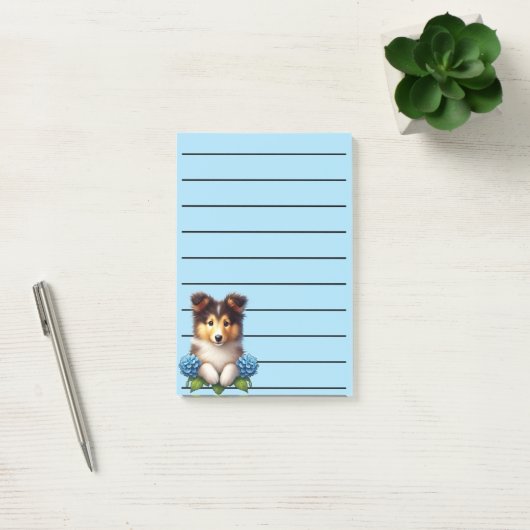 Schattige Collie Puppy met blauwe bloemen Post-it® Notes (Kantoor)