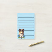 Schattige Collie Puppy met blauwe bloemen Post-it® Notes (Op bureau)