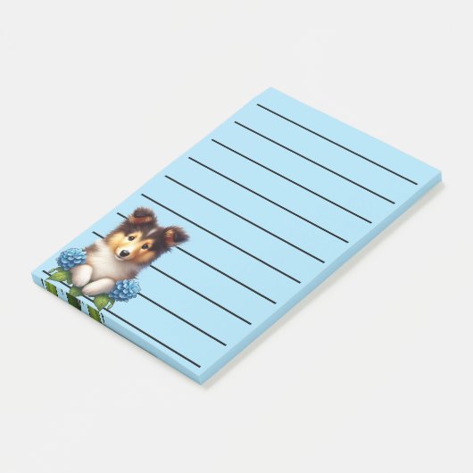 Schattige Collie Puppy met blauwe bloemen Post-it® Notes (Schuin)