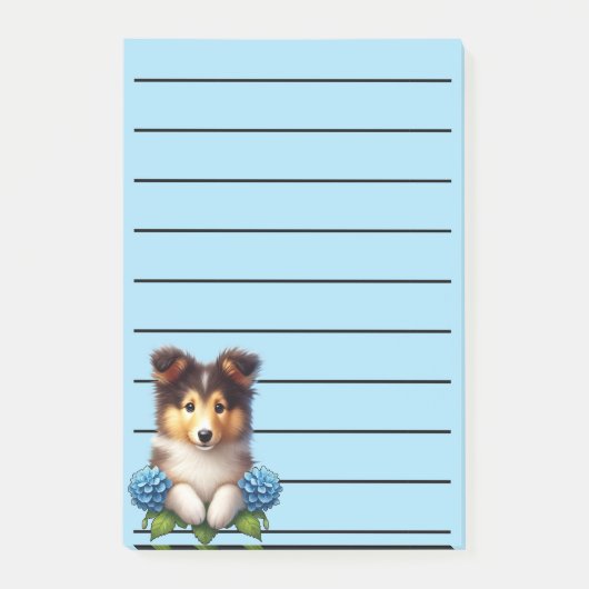 Schattige Collie Puppy met blauwe bloemen Post-it® Notes (Voorkant)