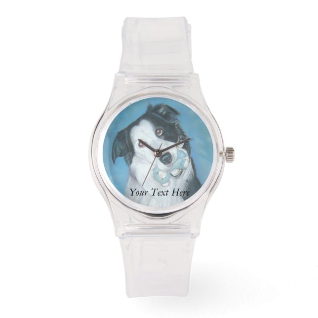 schattige colliehond met blauwe teddybeer horloge (Voorkant)