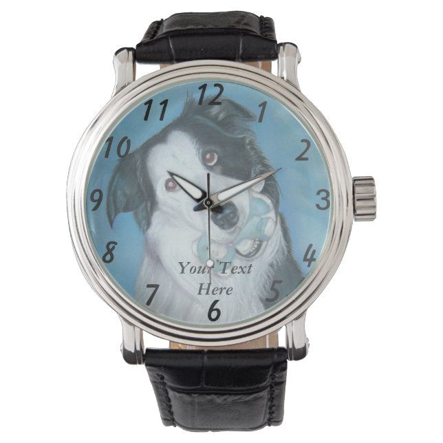 schattige colliehond met blauwe teddybeer horloge (Voorkant)